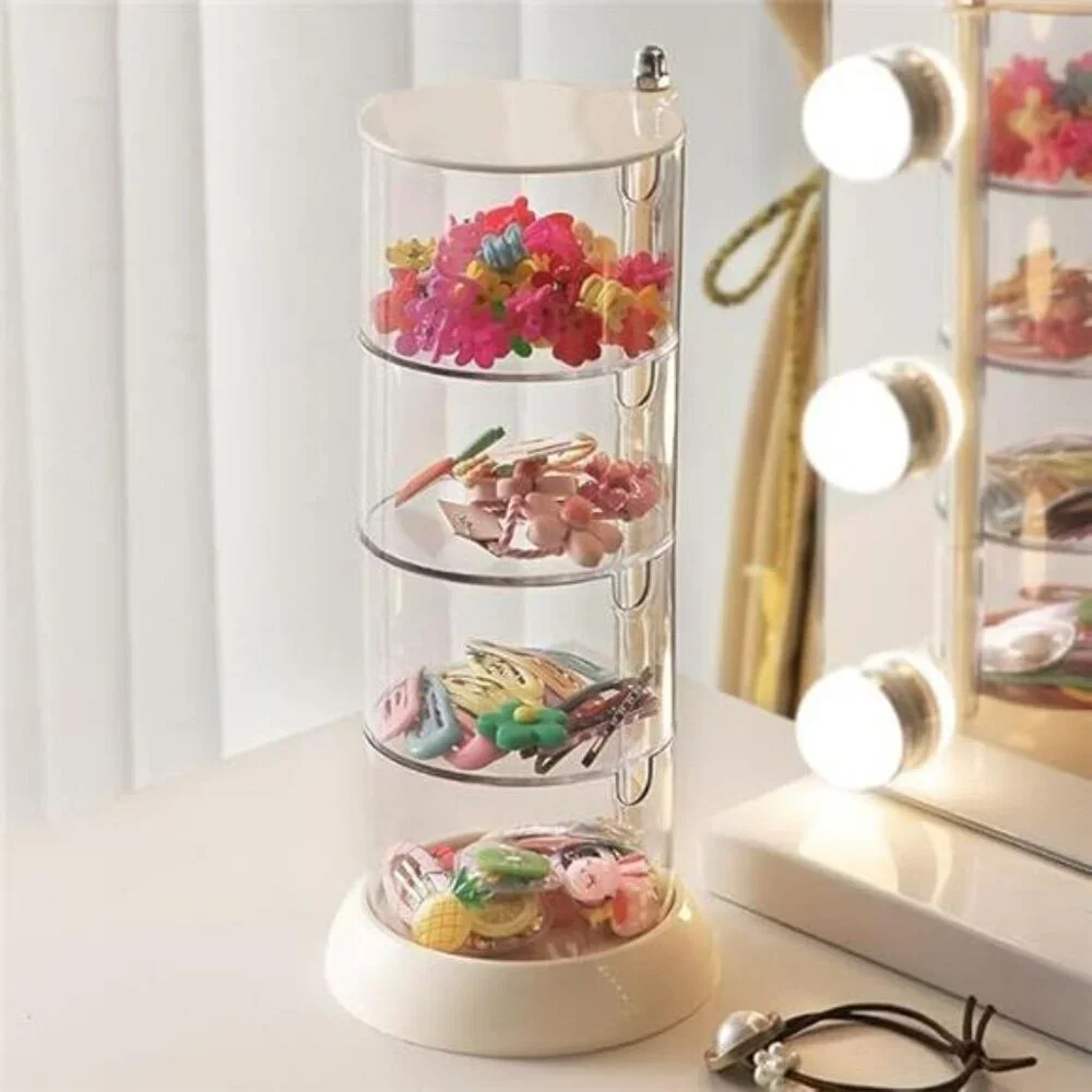Clear Rotating Jewelry Organizer 4 Layer Acrylic Box for Rings Earrings Necklace